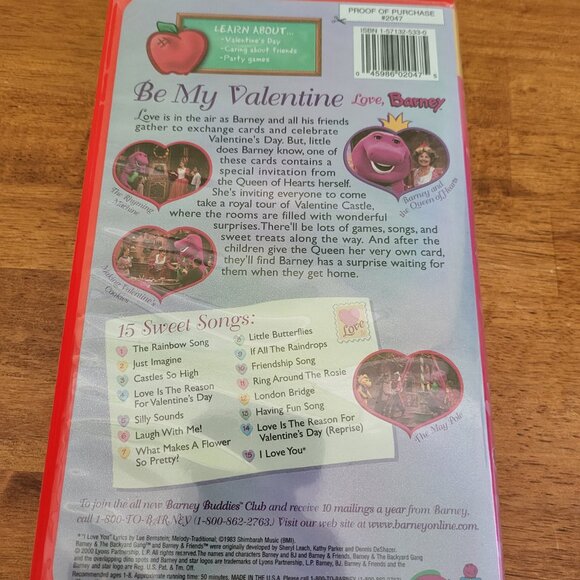 BARNEY Be My Valentine Love, Barney VHS 2000 Red Clamshell White Tape Dino V1 - Picture 5 of 5